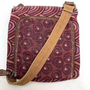 FOSSIL Crossbody Plum Canvas Leather Purse Bag